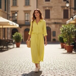 Sita‎ Murt Linen Blend Woven Dress Size 38 US 6 Elastic Waist Pockets Midi Dress